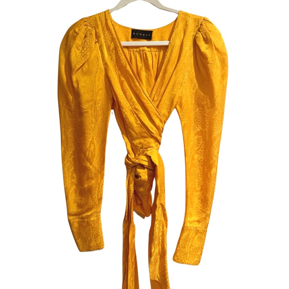 DUNDAS Golden Yellow Silk-Jacquard wrap blouse IT38